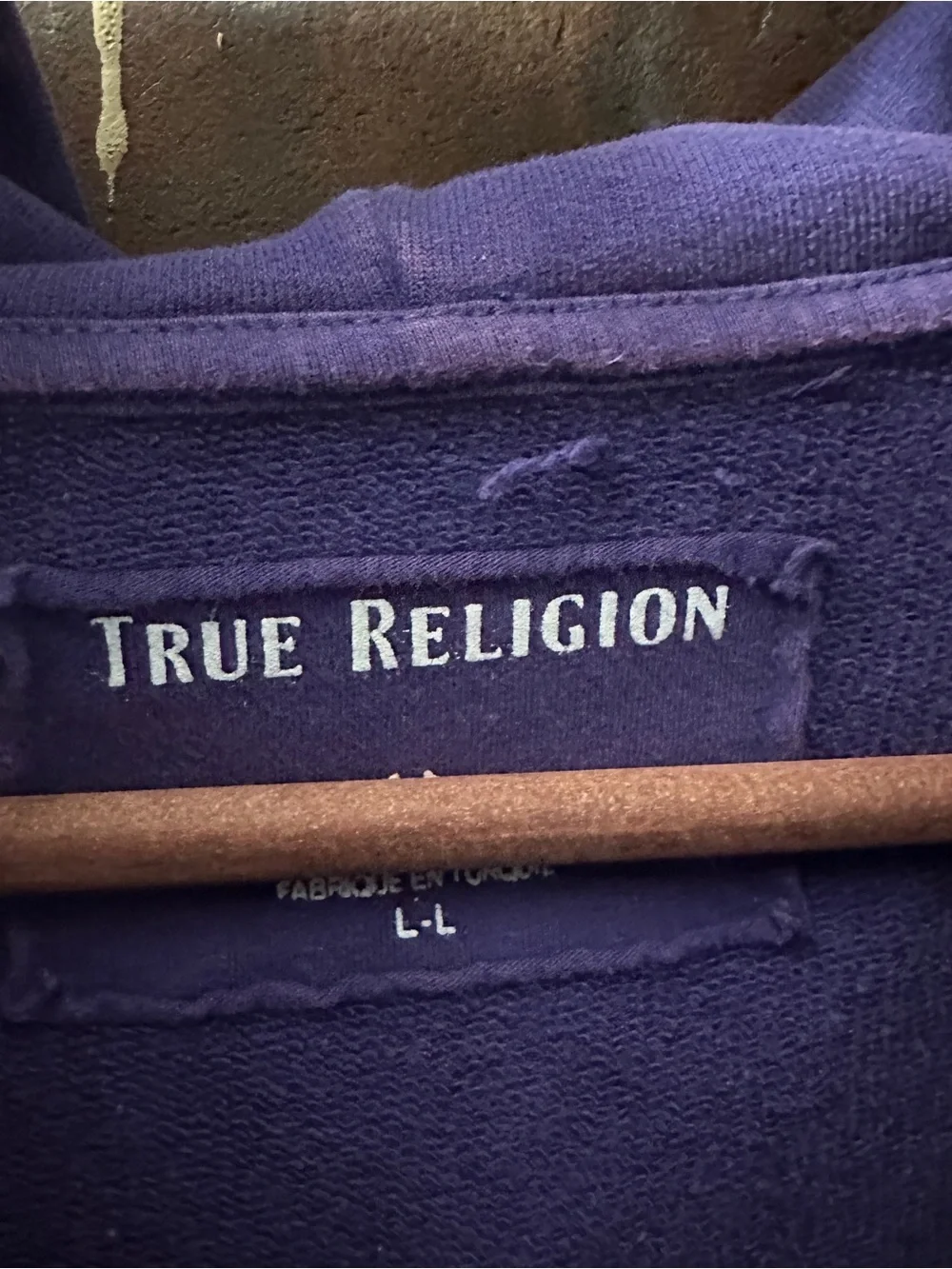 True Religion | hoodie reversed white logo lettering across the front 44 bust